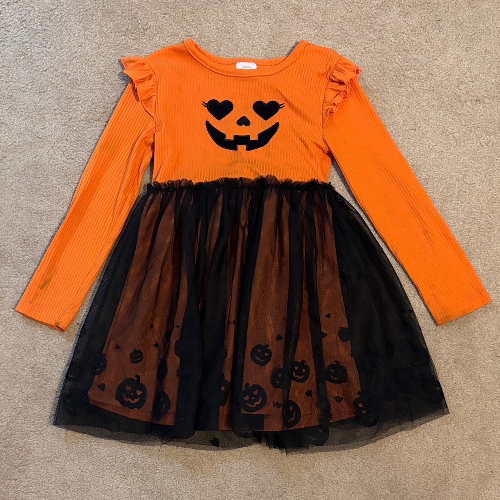 Pumpkin Face Halloween Dress, size 4T - Orange and Black